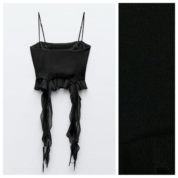 NWT. Zara Black Chiffon Raised Floral Top. Size L. - Picture 5 of 10